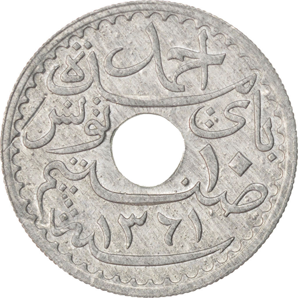 Coin, Tunisia, Ahmad Pasha Bey, 10 Centimes, 1942, Paris, MS(63), Zinc, KM:267