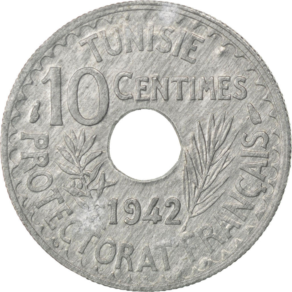 Coin, Tunisia, Ahmad Pasha Bey, 10 Centimes, 1942, Paris, MS(63), Zinc, KM:267