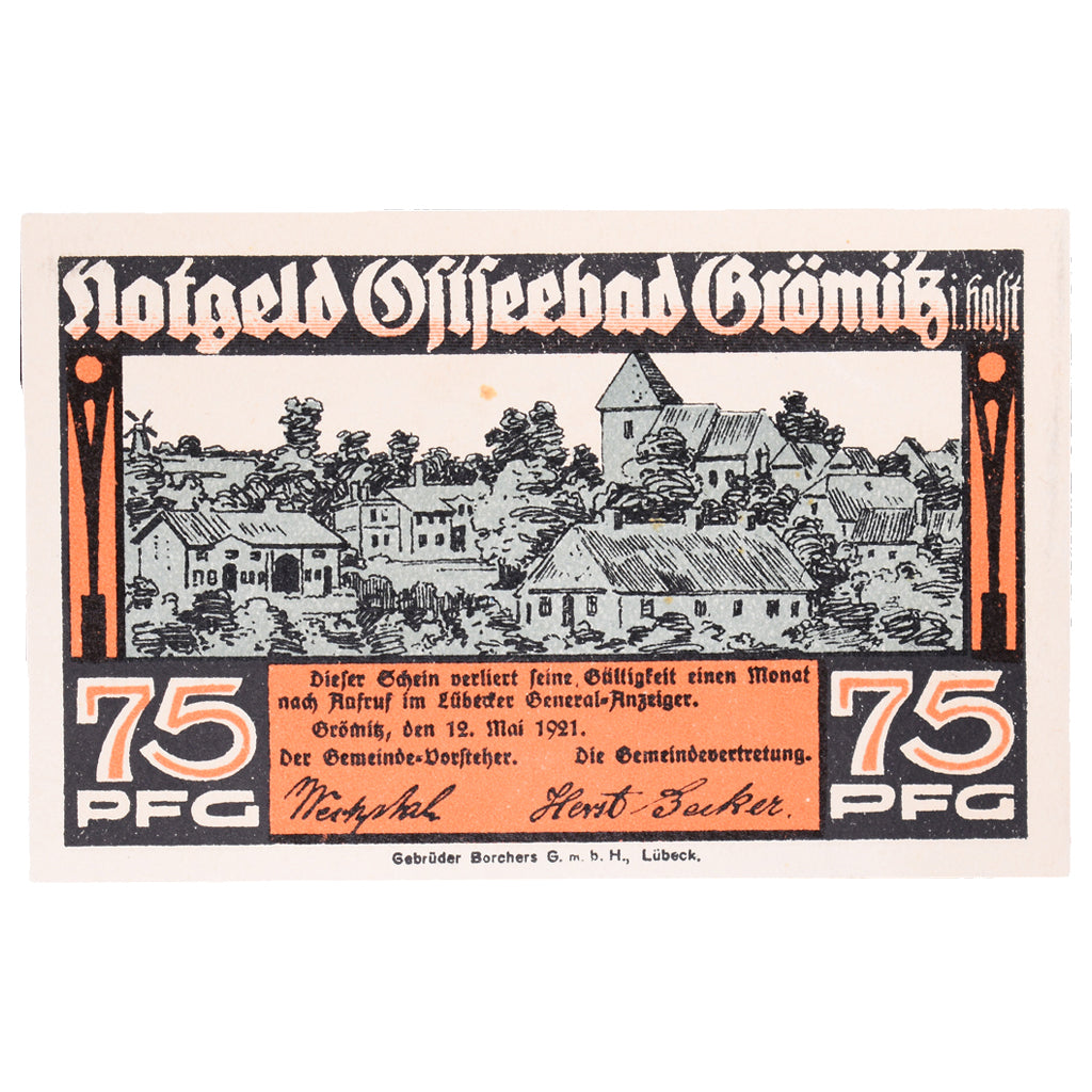 Banknote, Germany, Grömitz Gemeinde, 75 Pfennig, plage 1, 1921, 1921-05-12