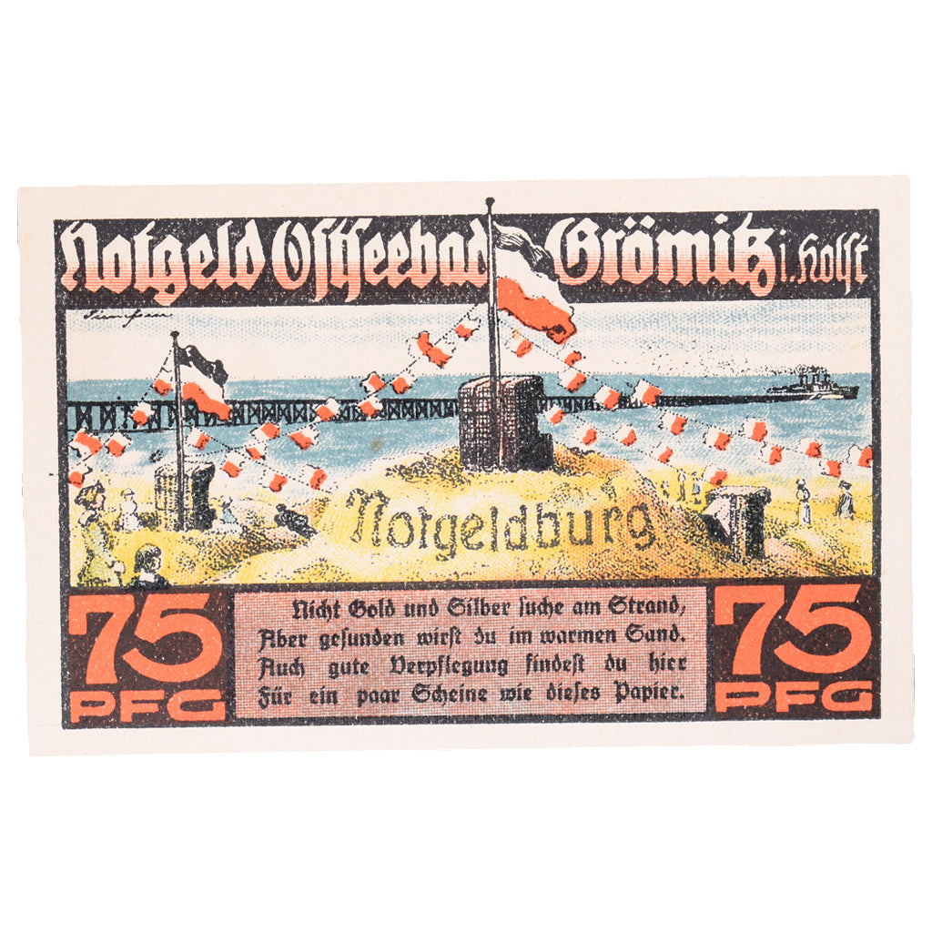 Banknote, Germany, Grömitz Gemeinde, 75 Pfennig, plage 1, 1921, 1921-05-12