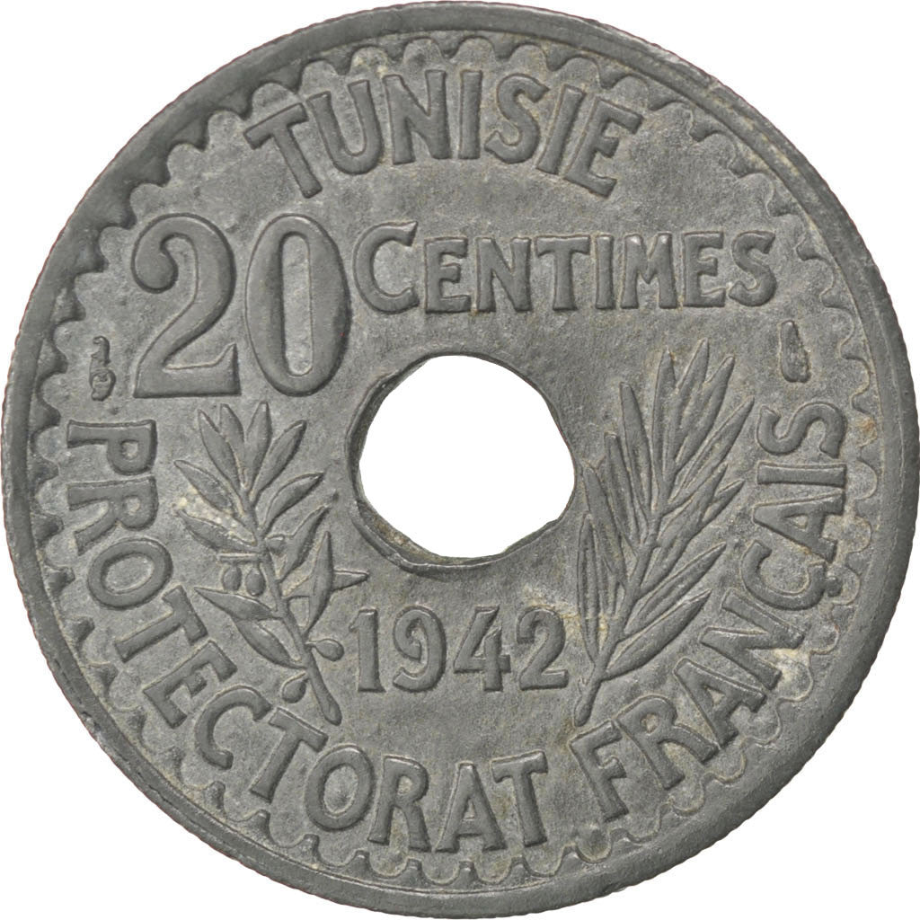 Monnaie, Tunisie, Ahmad Pasha Bey, 20 Centimes, 1942, Paris, SPL, Zinc, KM:268
