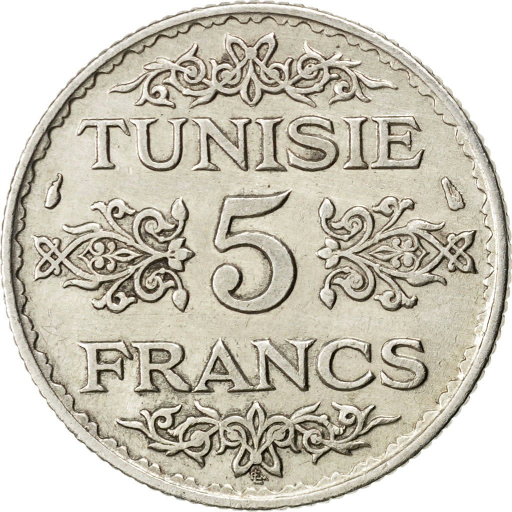 TUNISIA, 5 Francs, 1934, Paris, KM #261, AU(50-53), Silver, 4.95