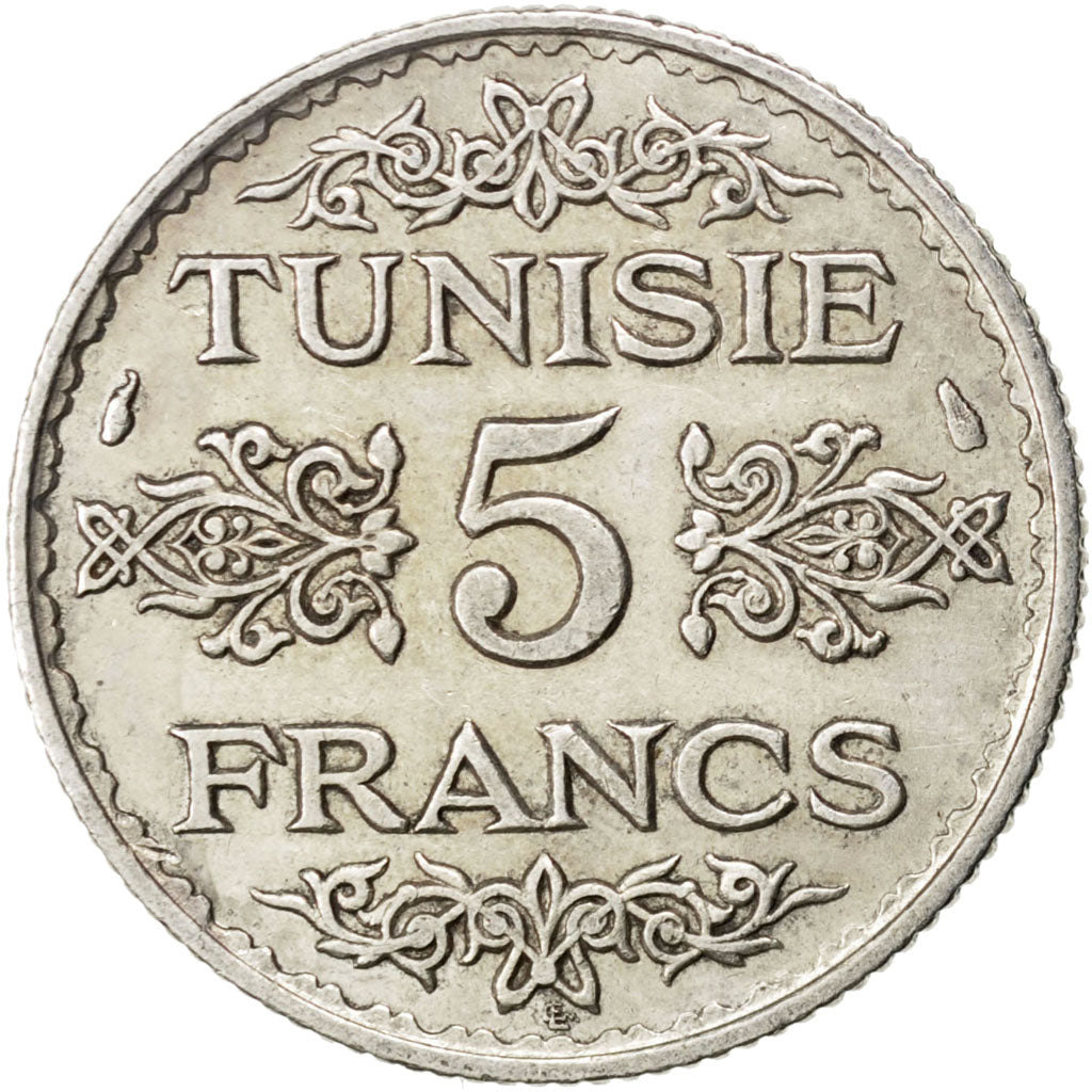 TUNISIA, 5 Francs, 1936, Paris, KM #261, AU(50-53), Silver, 5.00