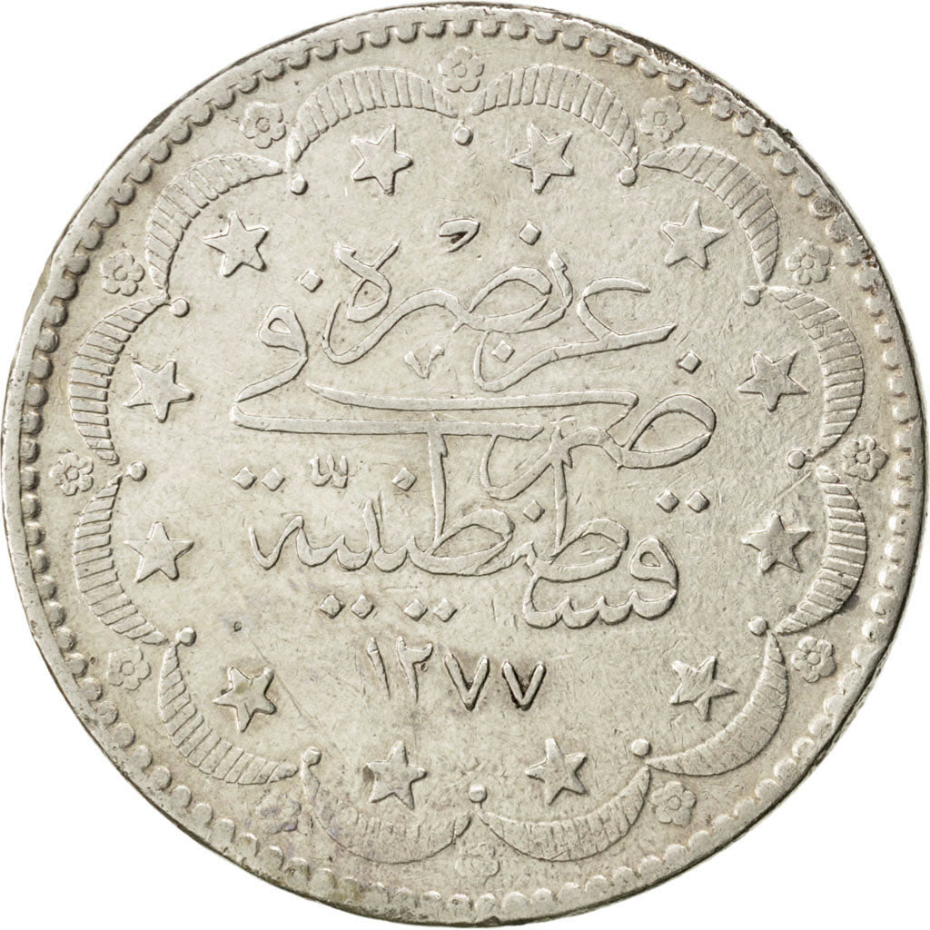 TURKEY, 20 Kurush, 1867, Qustantiniyah, KM #693, EF(40-45), Silver, 23.97