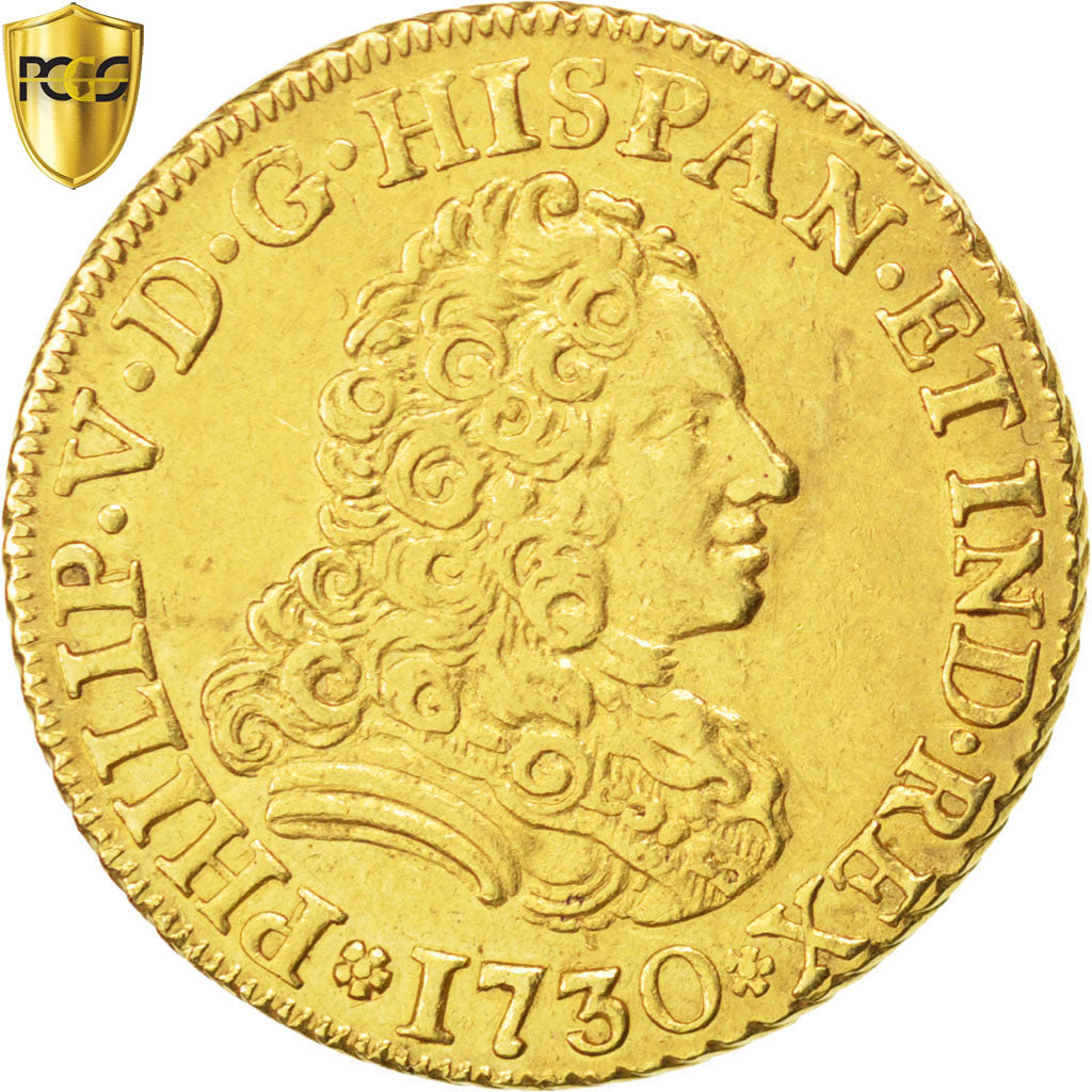 Spain, Philip V, 2 Escudos, 1730, Madrid, KM:352, PCGS AU55