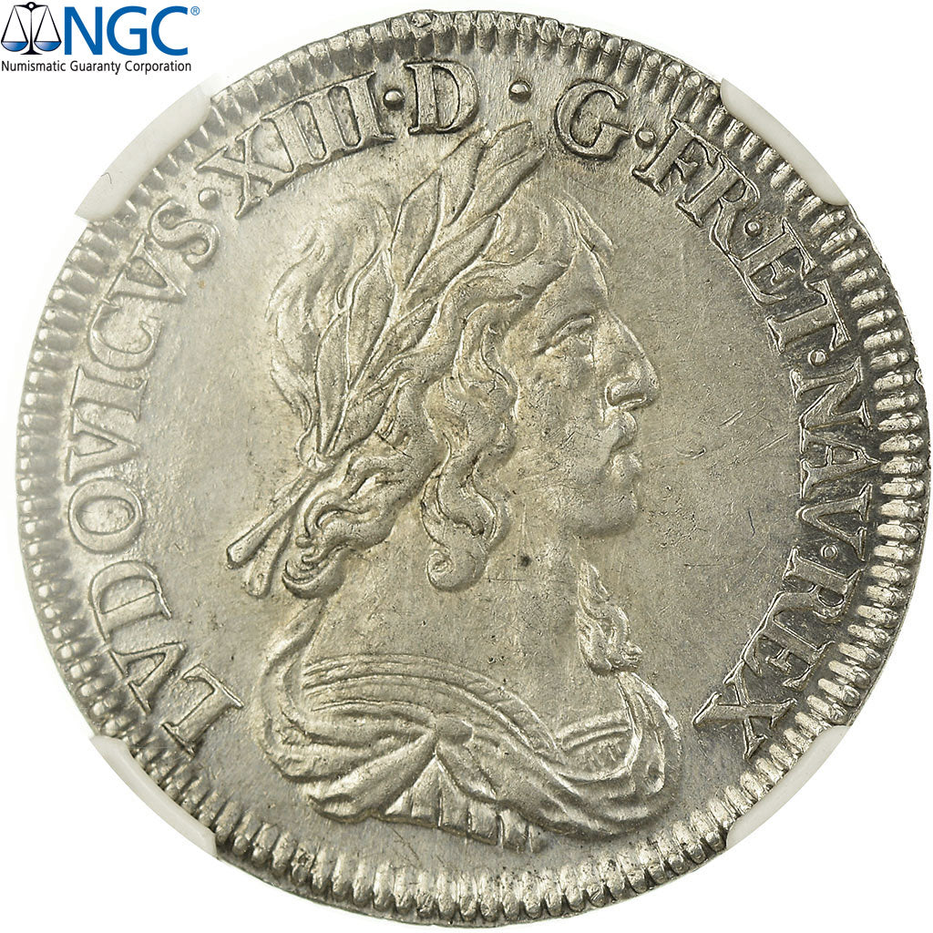 France, Louis XIII, 1/4 d'écu d'argent, 1643 Paris (rose), NGC UNC Details