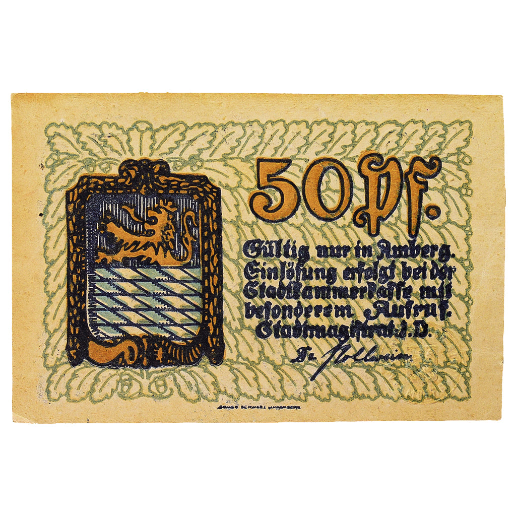 Banconote, Germania, Amberg Stadt, 50 Pfennig, chateau 1, 1919, SPL, Mehl:A14.1