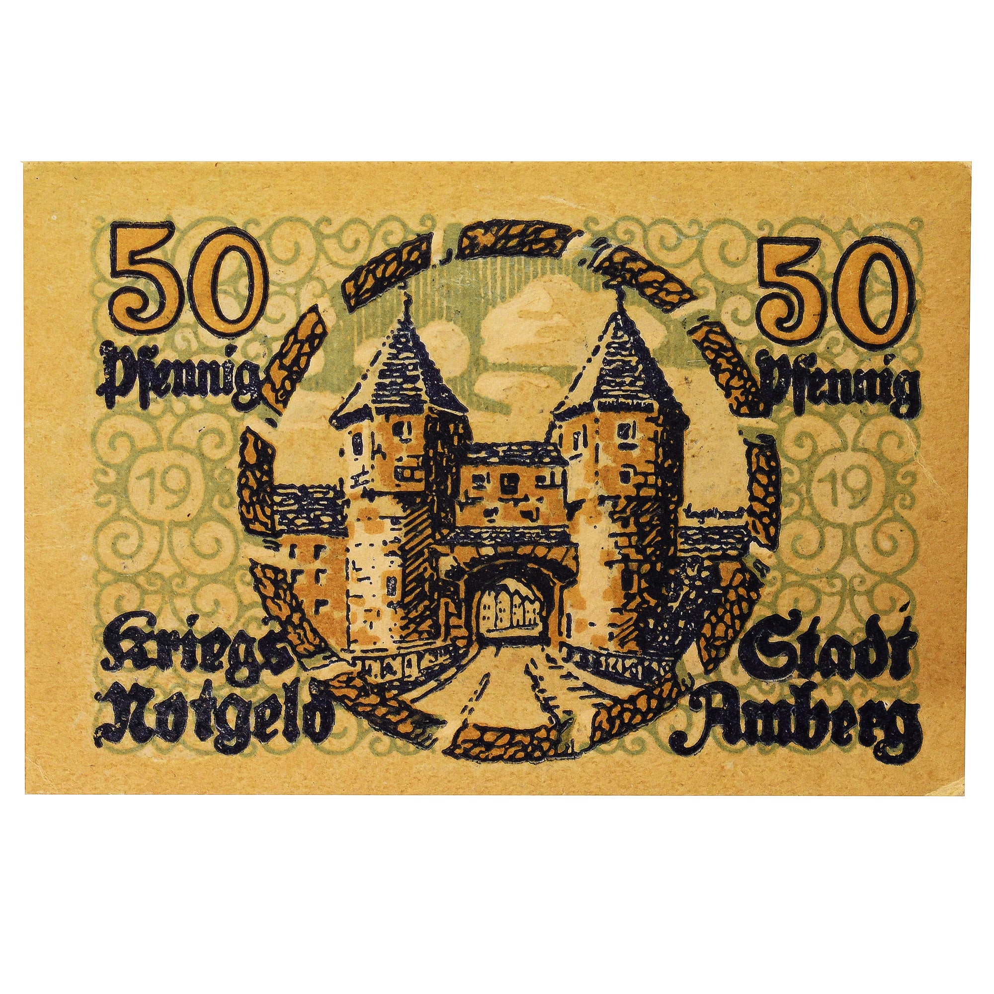 Banconote, Germania, Amberg Stadt, 50 Pfennig, chateau 1, 1919, SPL, Mehl:A14.1