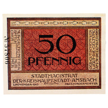 Banknote, Germany, Ansbach Stadt, 50 Pfennig, cavalier, 1919, 1919-12-31