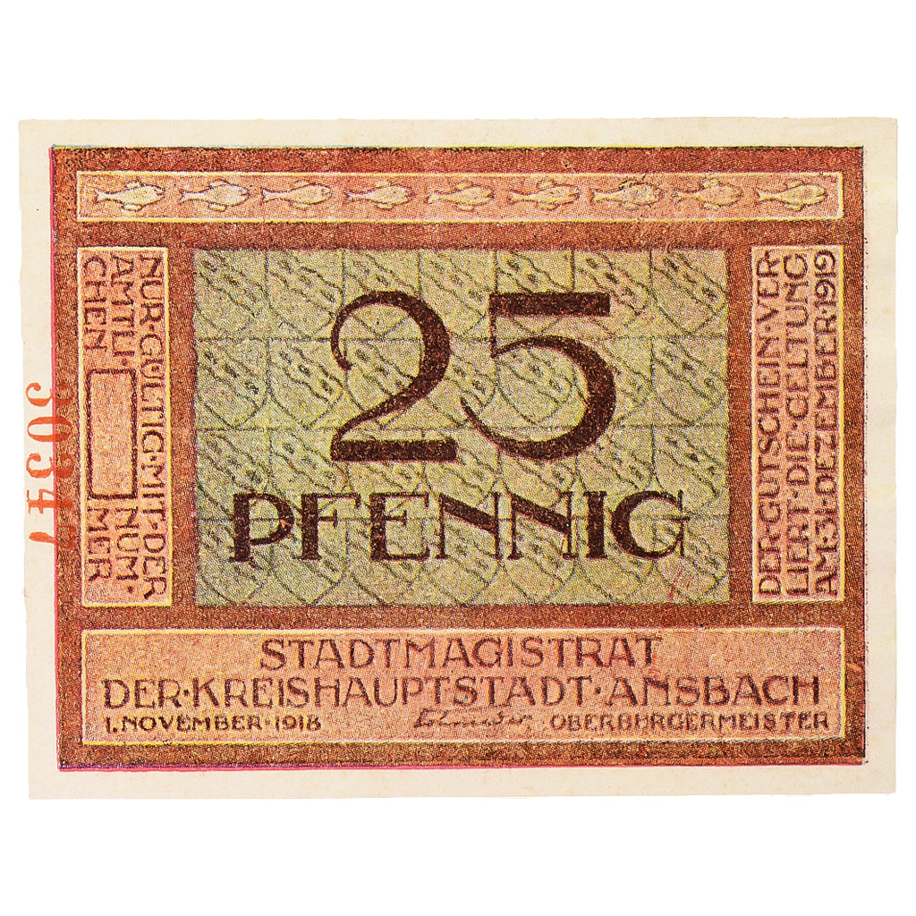 Banknote, Germany, Ansbach Stadt, 25 Pfennig, cavalier 1, 1919, 1919-12-31