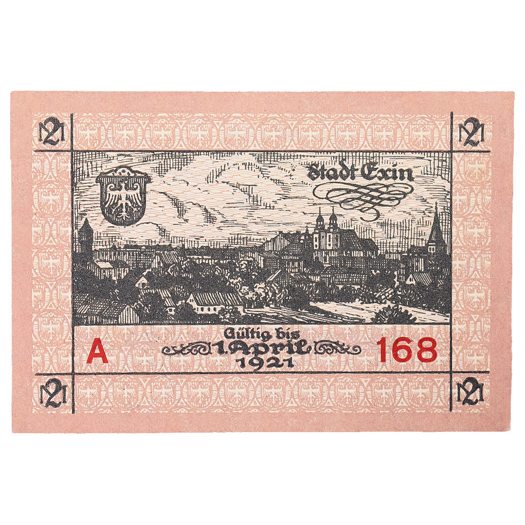 Banknote, Germany, Exin Stadt, 2 Mark, village, 1918, 1921-04-01, UNC(60-62)