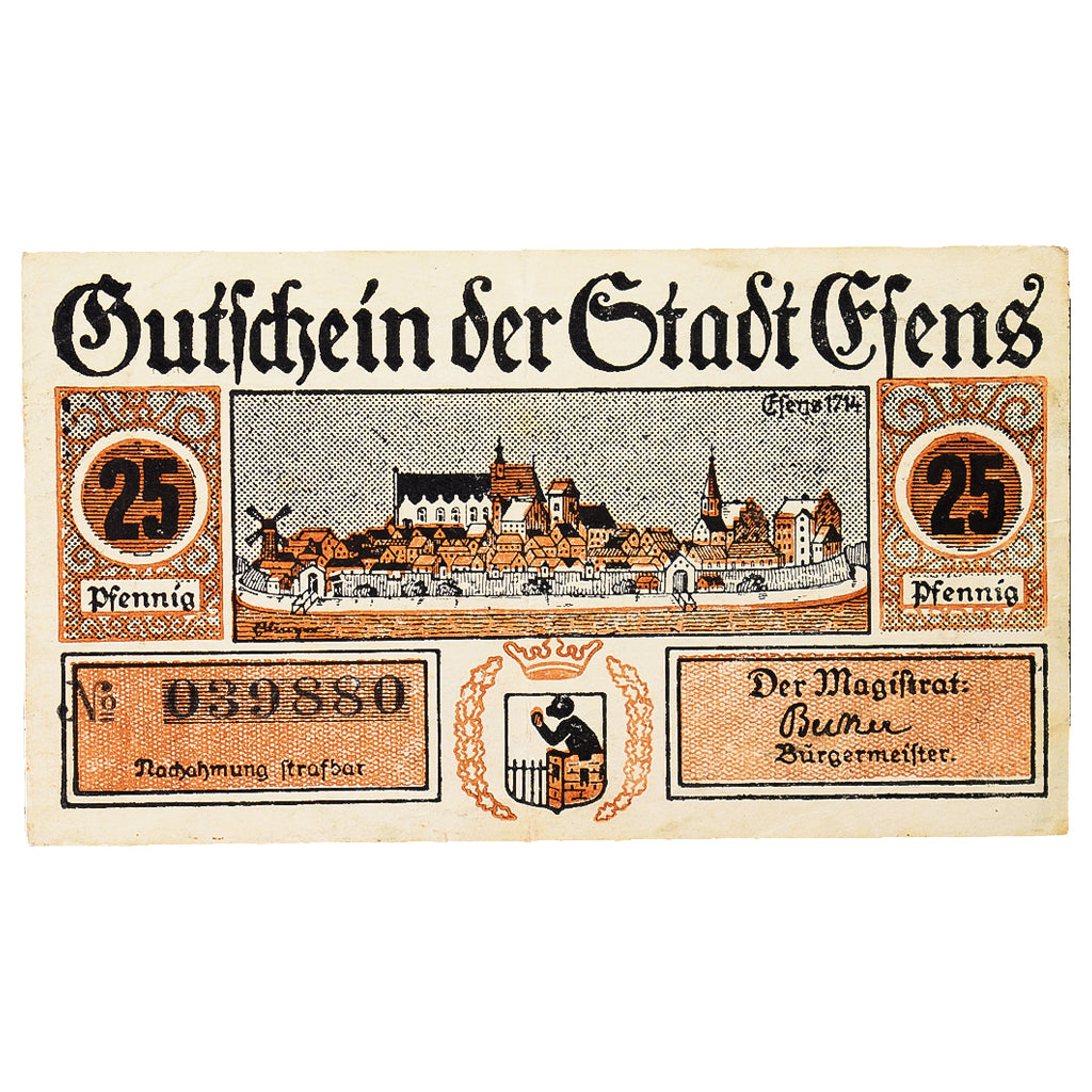 Banknote, Germany, Esens Stadt, 25 Pfennig, village, UNC(60-62), Mehl:E29.3