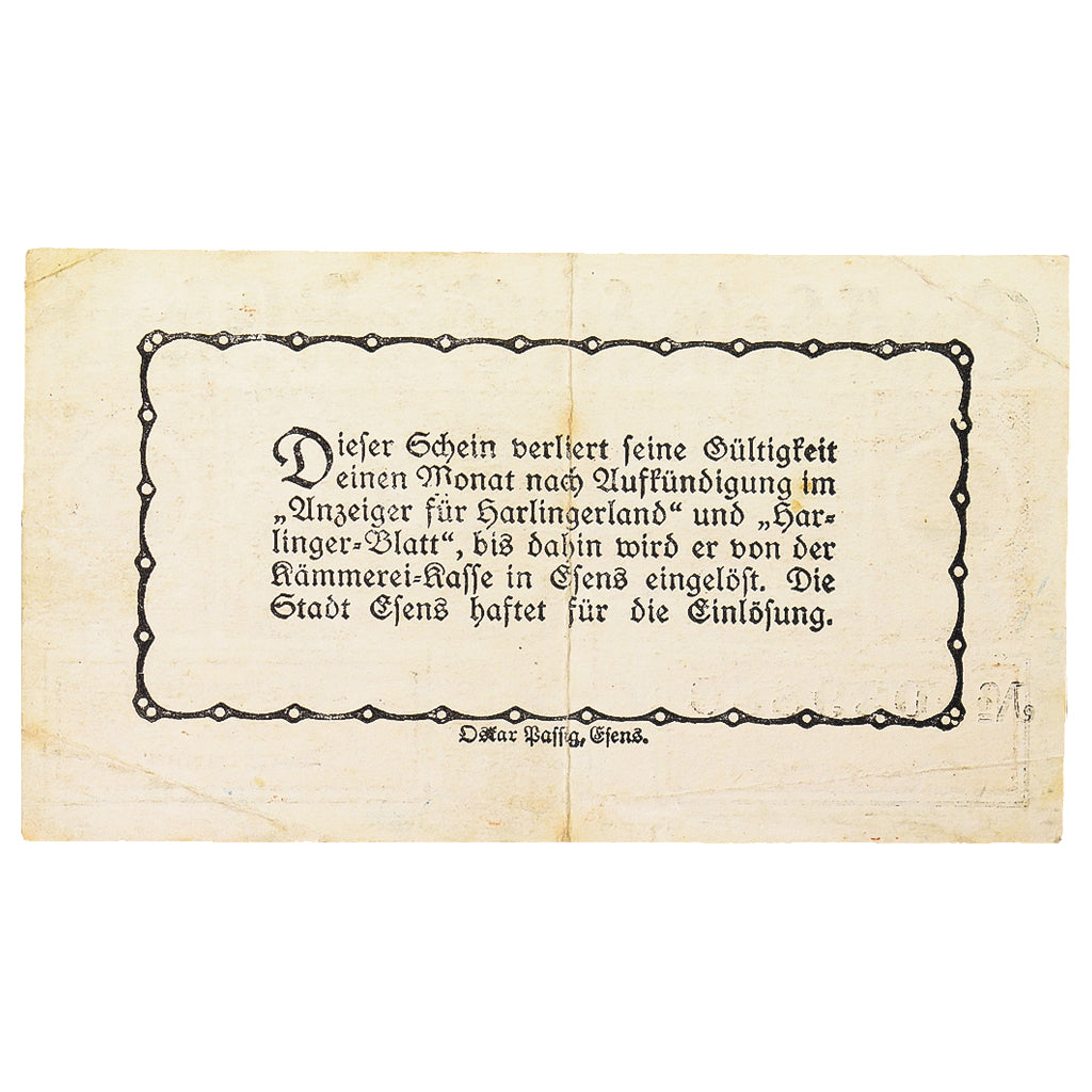 Banknote, Germany, Esens Stadt, 25 Pfennig, village, UNC(60-62), Mehl:E29.3