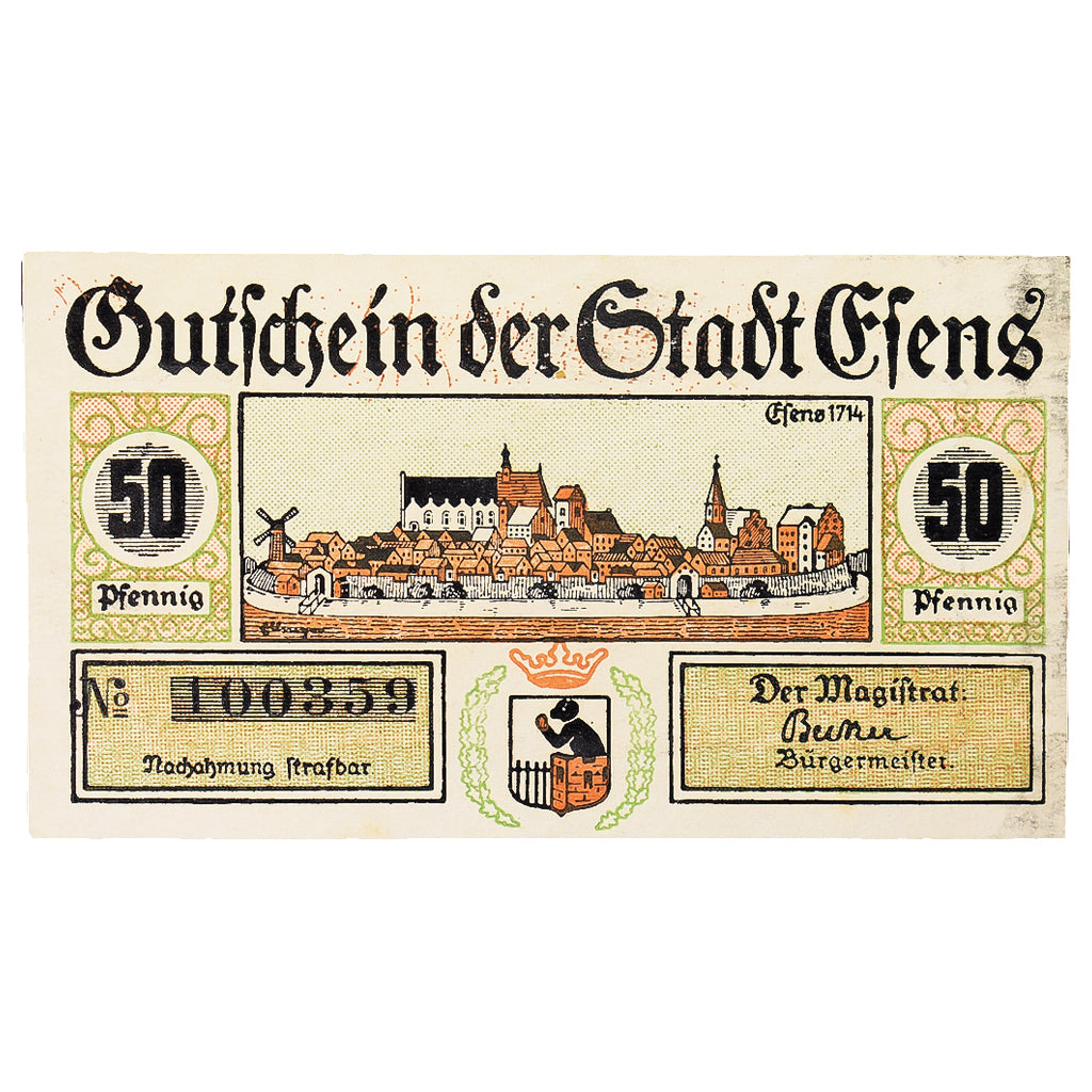 Banknote, Germany, Esens Stadt, 50 Pfennig, village, UNC(60-62), Mehl:E29.3