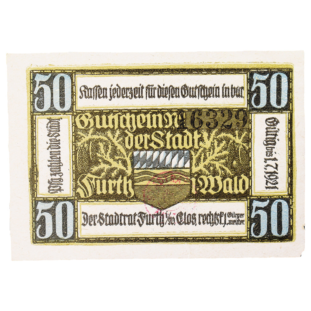 Banknote, Germany, Furth im Wald Stadt, 50 Pfennig, cavalier 1, 1921
