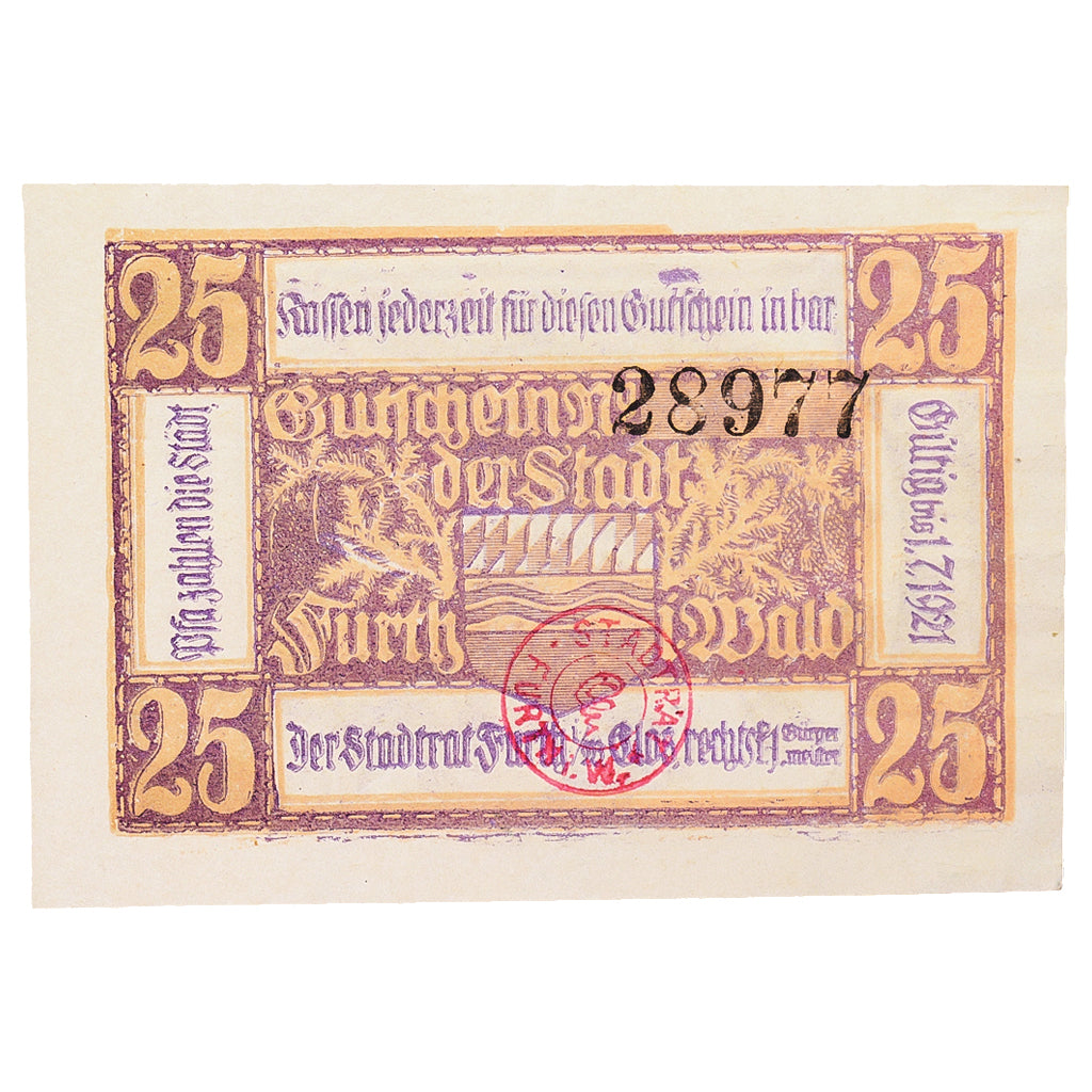 Banknote, Germany, Furth im Wald Stadt, 25 Pfennig, cavalier 1, 1921