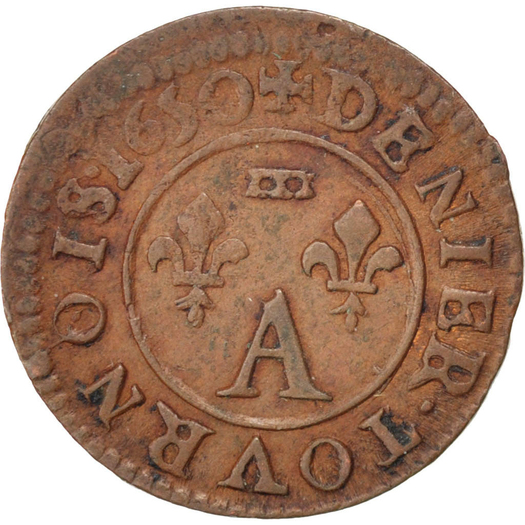 Monnaie, FRENCH STATES, DOMBES, Gaston d'Orléans, Denier Tournois, 1650, TTB+