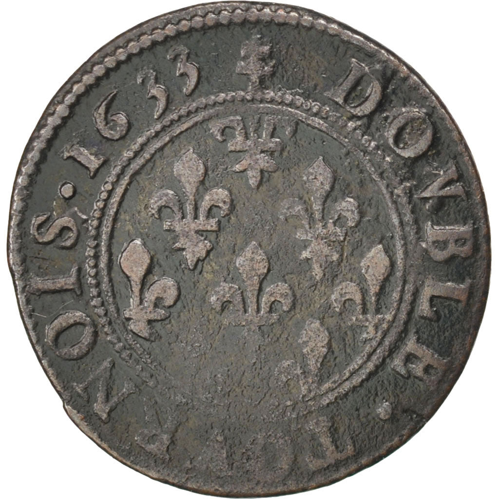 FRANCE, Double Tournois, 1633, VF(30-35), Copper, CGKL #698, 2.11