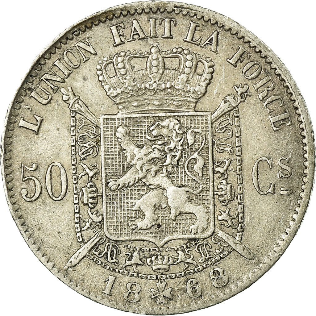 Coin, Belgium, Leopold II, 50 Centimes, 1868, EF(40-45), Silver, KM:26