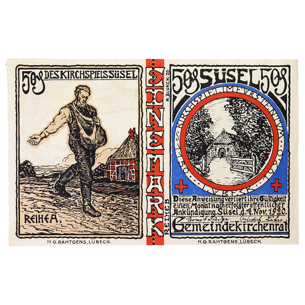 Banconote, Germania, Süsel Kirchspiel, 50 Pfennig, personnage, 1920