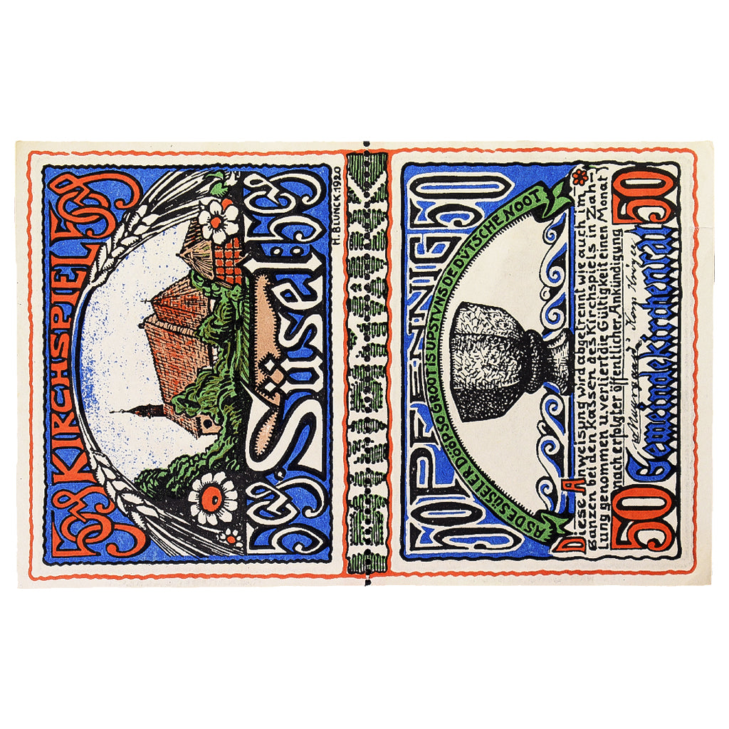Banconote, Germania, Süsel Kirchspiel, 50 Pfennig, personnage, 1920