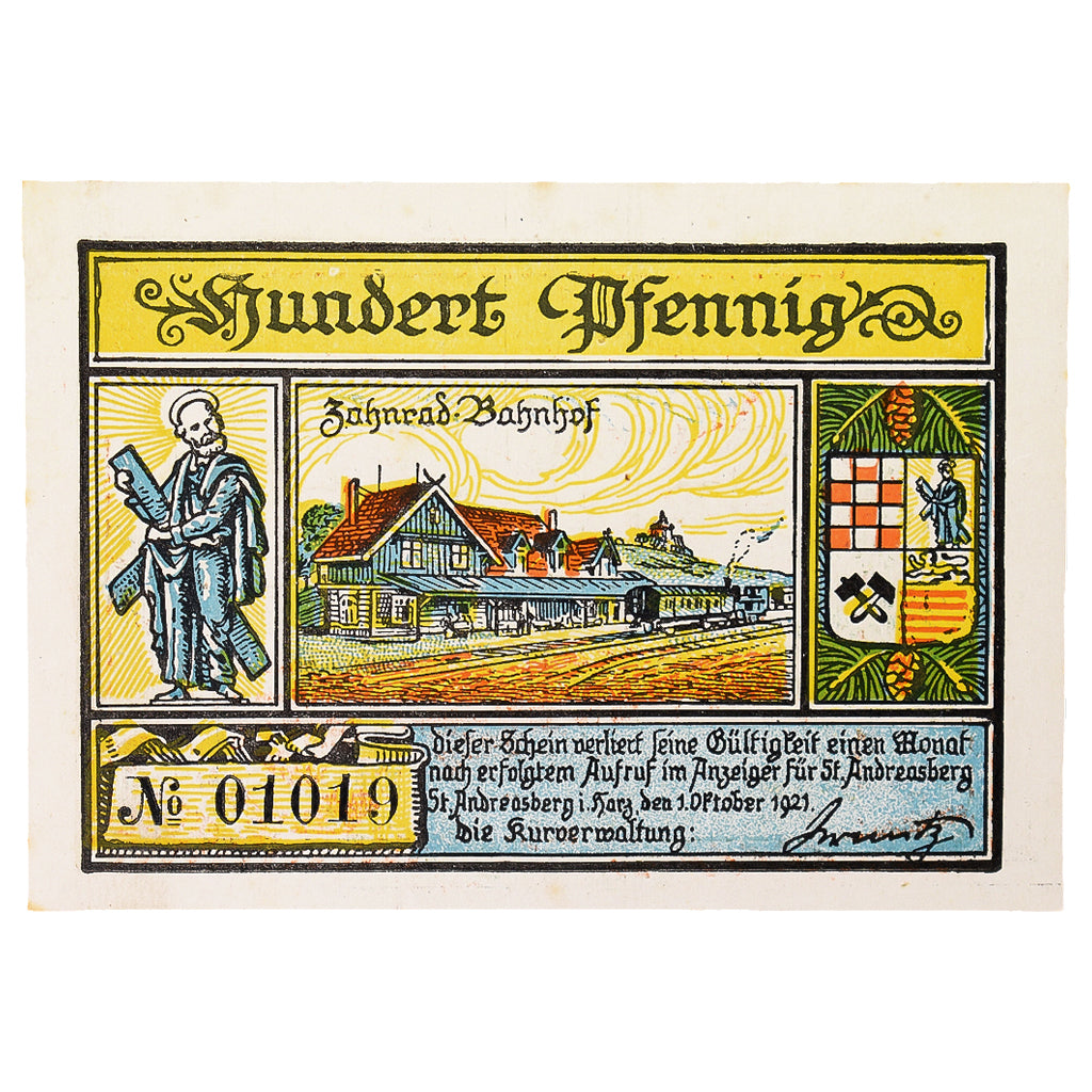 Banknote, Germany, St Andreasberg, 100 Pfennig, paysage, 1921, 1921-10-01