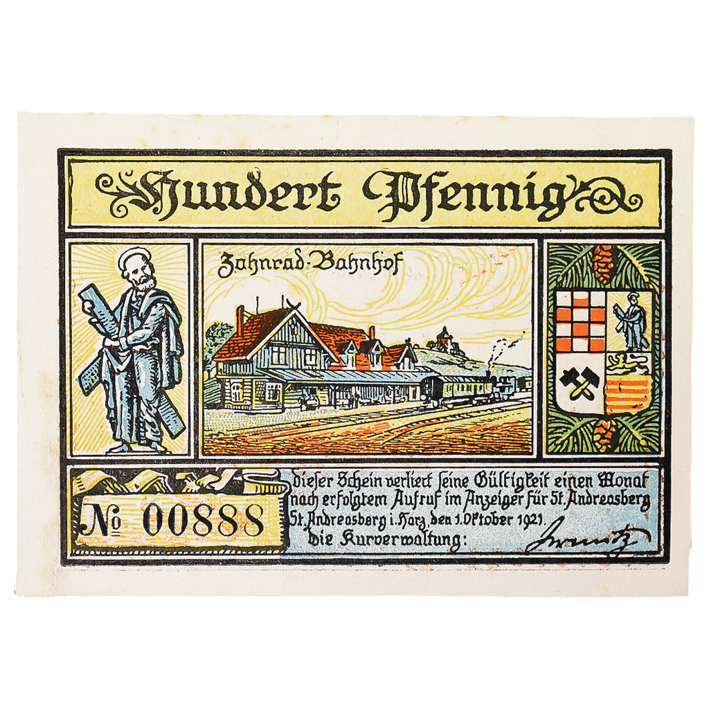 Banknote, Germany, St Andreasberg, 100 Pfennig, paysage 1, 1921, 1921-10-01