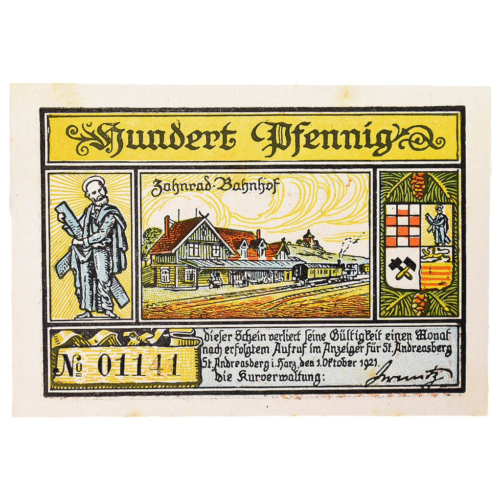 Banknote, Germany, St Andreasberg, 100 Pfennig, paysage 2, 1921, 1921-10-01