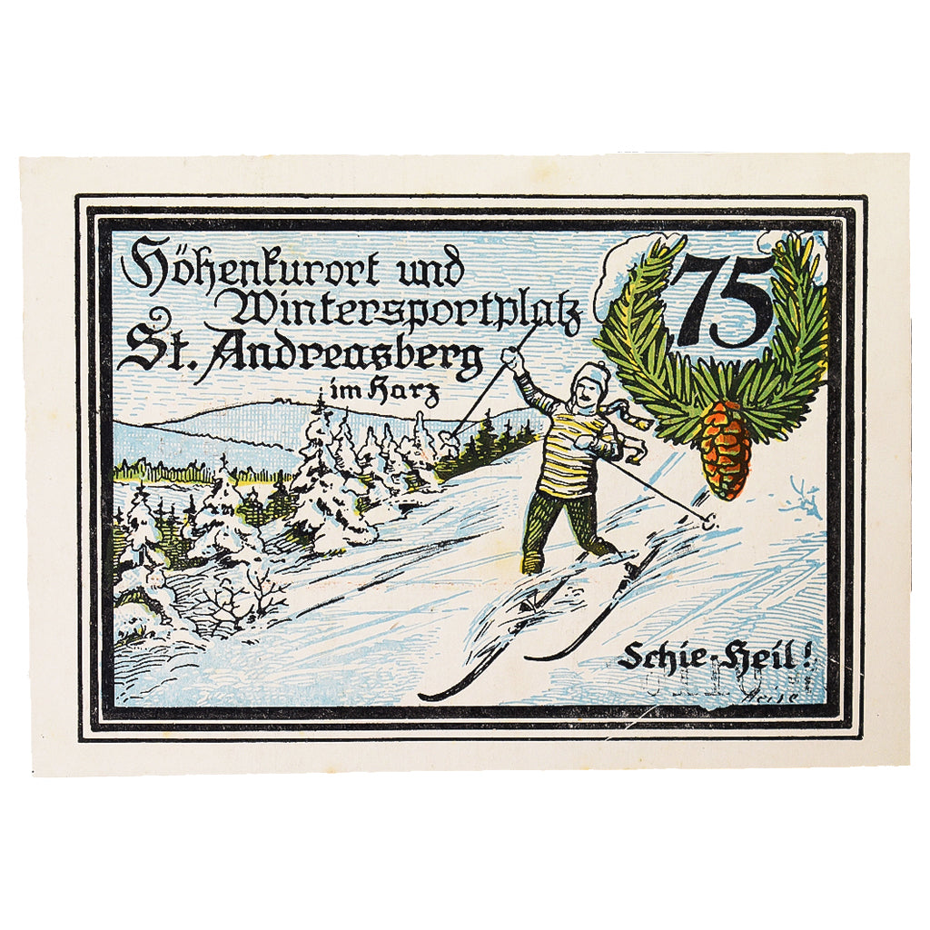 Banknote, Germany, St Andreasberg, 75 Pfennig, ski, 1921, 1921-10-01