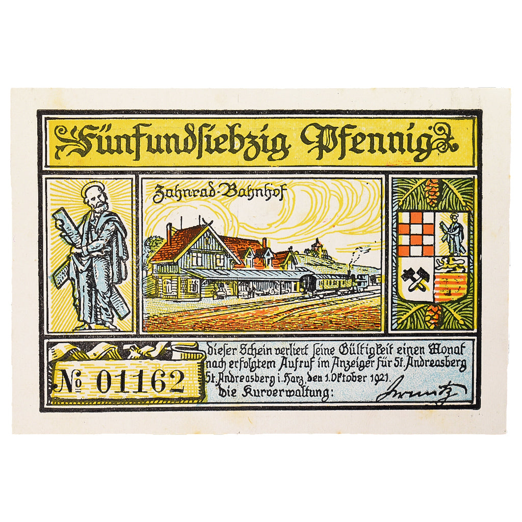 Banknote, Germany, St Andreasberg, 75 Pfennig, ski, 1921, 1921-10-01