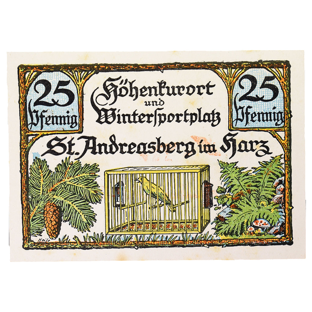 Banknote, Germany, Saint Andreasberg, 25 Pfennig, Oiseaux 1, 1921, 1921-10-10