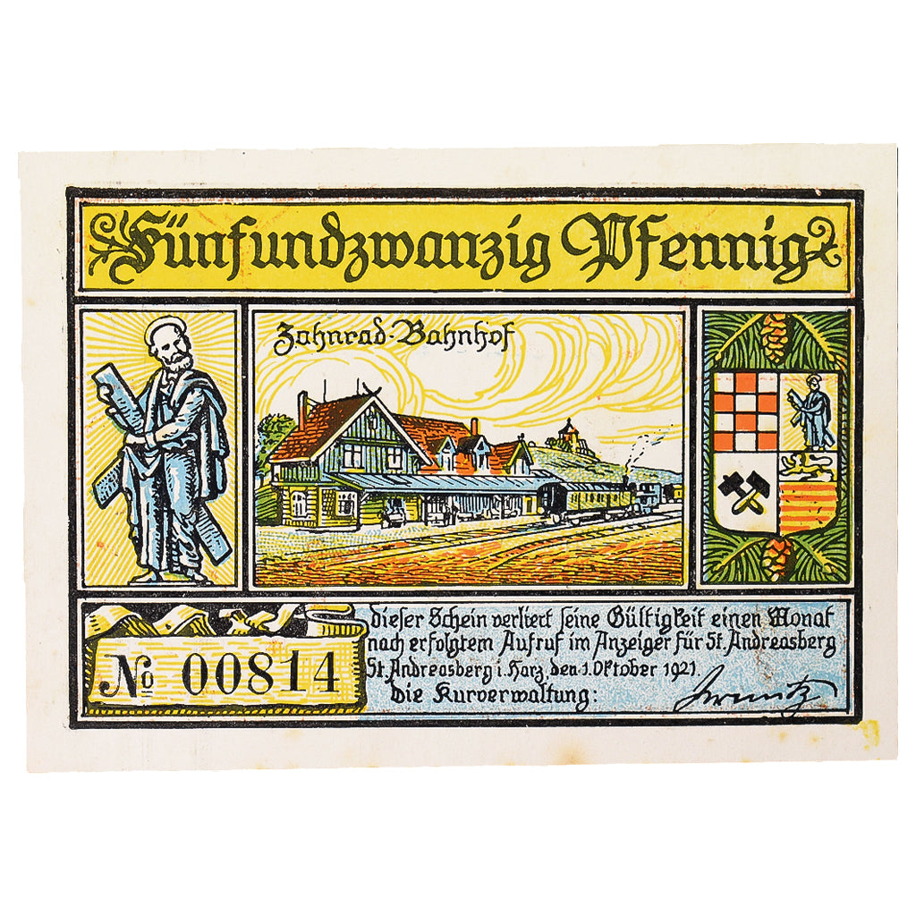 Banknote, Germany, Saint Andreasberg, 25 Pfennig, Oiseaux 1, 1921, 1921-10-10