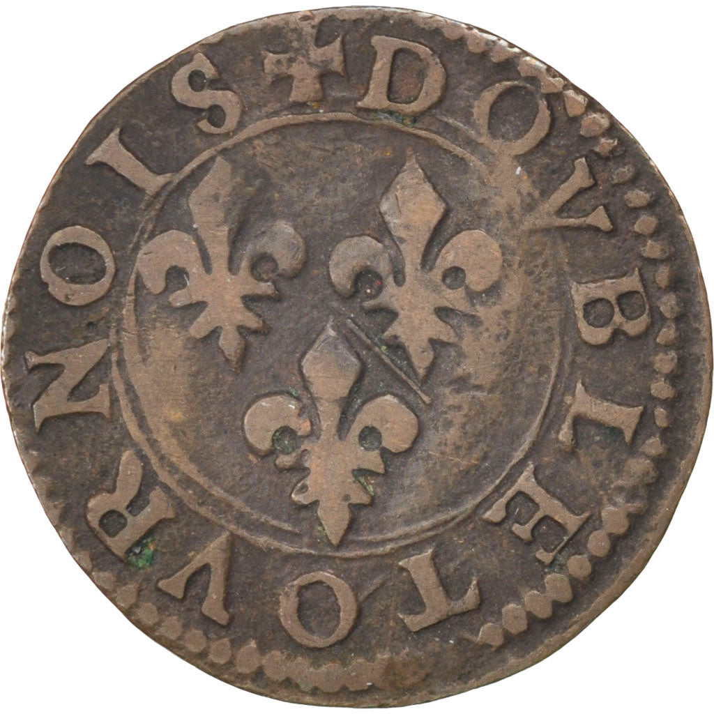 FRENCH STATES, 2 Deniers, Tournois, KM #5, VF(30-35), Copper, CGKL #674, 2.02