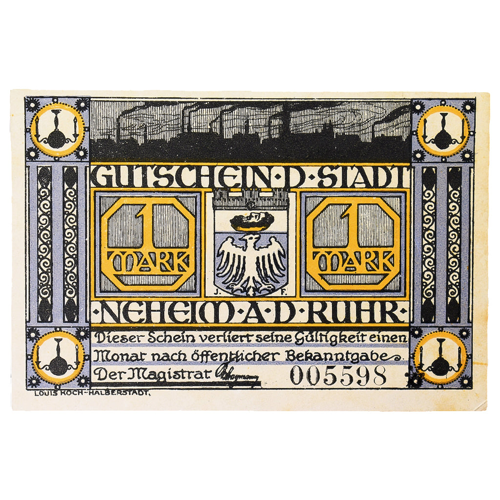 Banconote, Germania, Neheim a.d. Ruhr Gemeinde, 1 Mark, batiment 2, SPL
