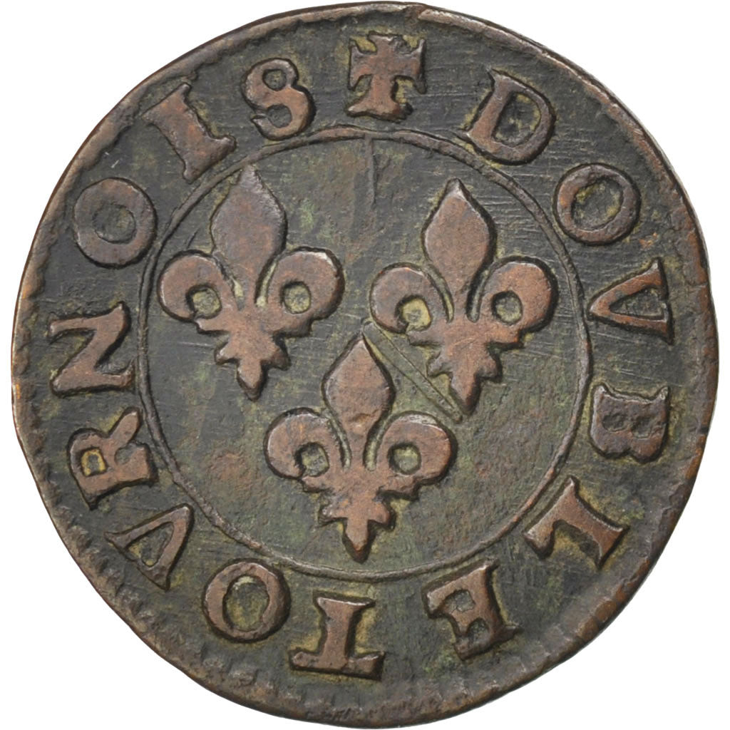 FRENCH STATES, 2 Deniers, Tournois, KM #5, EF(40-45), Copper, CGKL #674, 2.29
