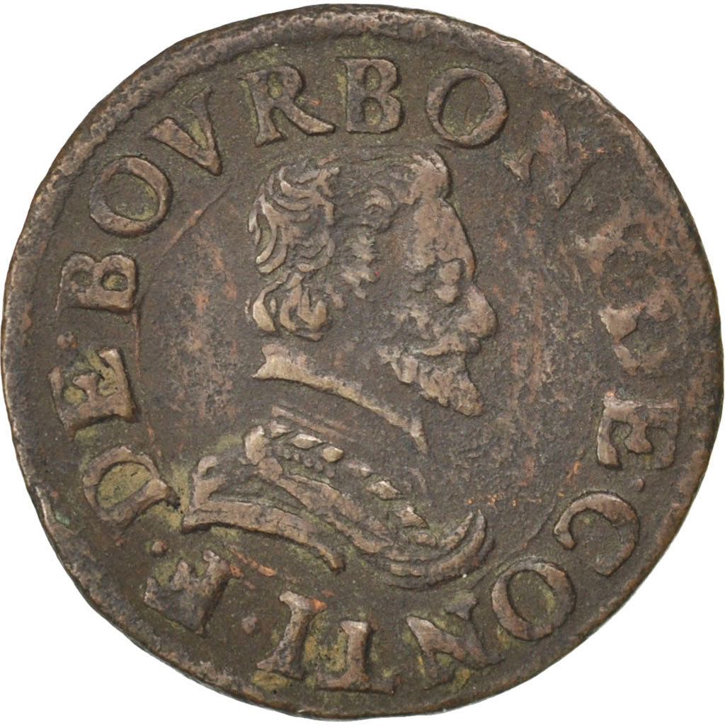 FRENCH STATES, 2 Deniers, Tournois, KM #5, EF(40-45), Copper, CGKL #674, 1.94