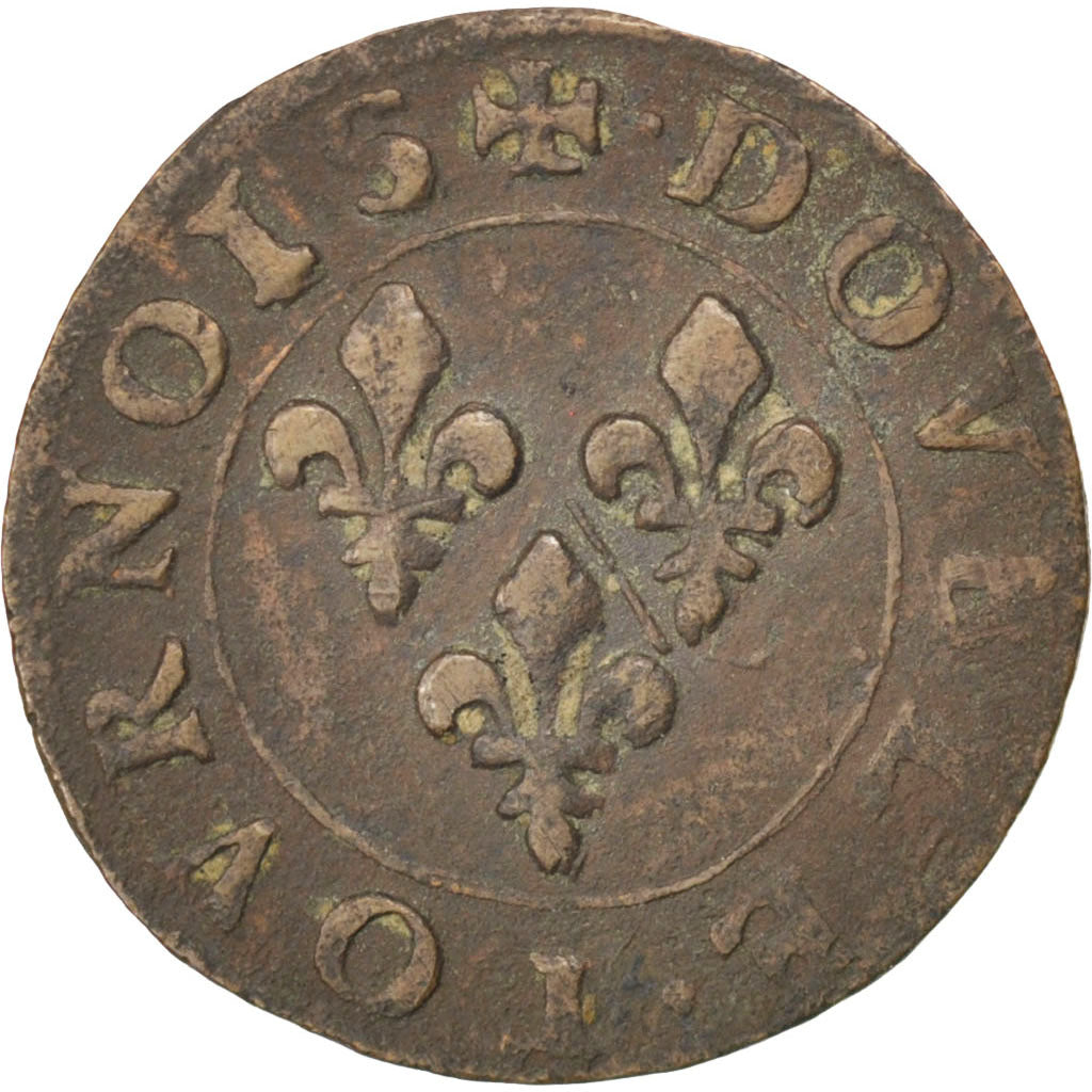 FRENCH STATES, 2 Deniers, Tournois, KM #5, EF(40-45), Copper, CGKL #674, 1.94