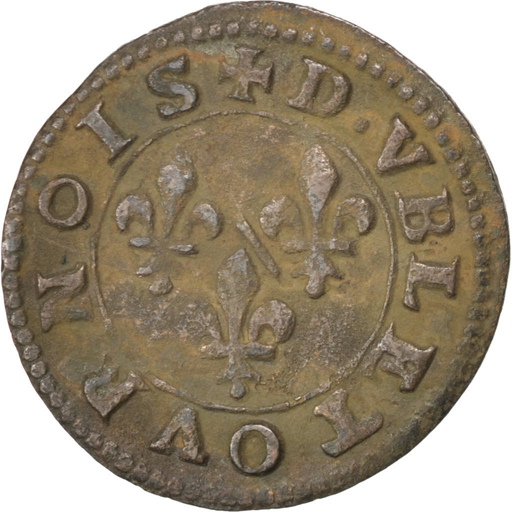 FRENCH STATES, 2 Deniers, Tournois, KM #5, EF(40-45), Copper, CGKL #674, 1.97