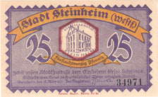 Banconote, Germania, Steinheim Stadt, 25 Pfennig, paysage, 1921, 1921-03-18