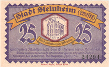 Geldschein, Deutschland, Steinheim Stadt, 25 Pfennig, paysage 1, 1921