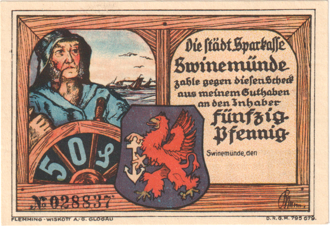 Nota, Alemanha, Swinemünde, 50 Pfennig, bateau, Undated (1922), UNC(65-70)