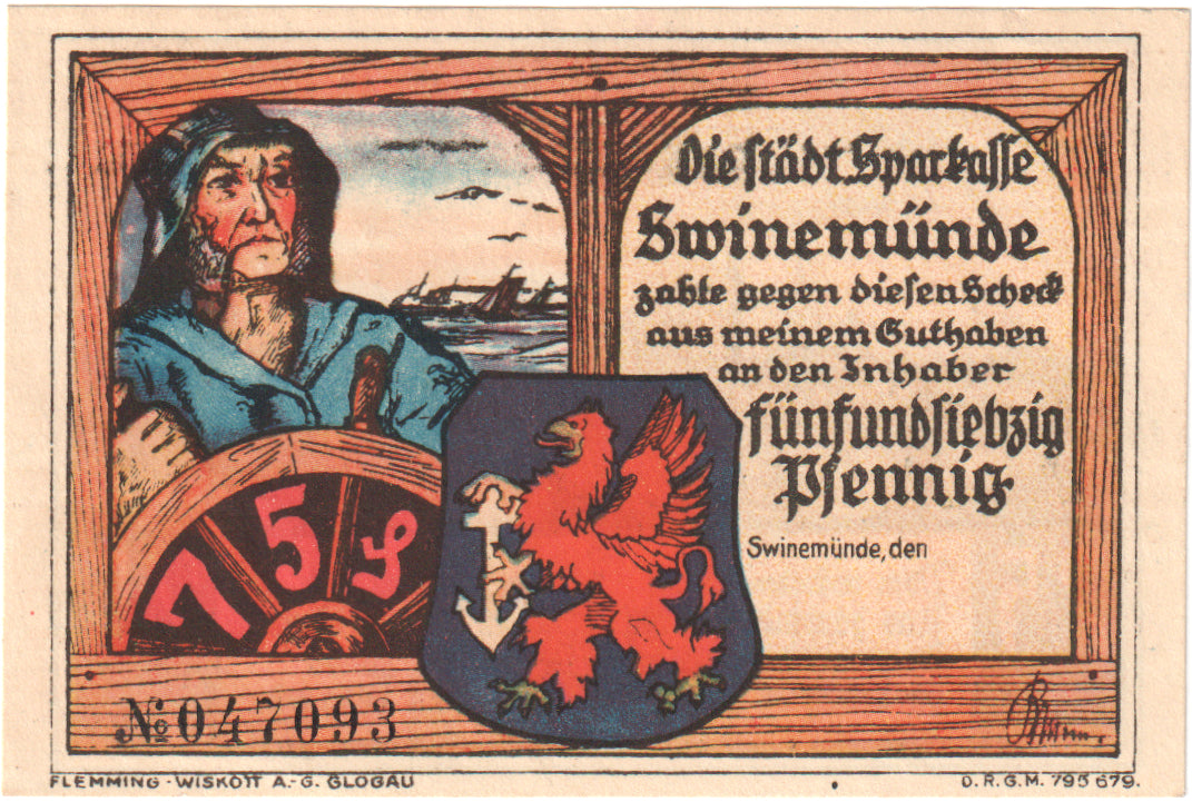 Banconote, Germania, Swinemünde, 75 Pfennig, bateau, Undated (1922), FDS