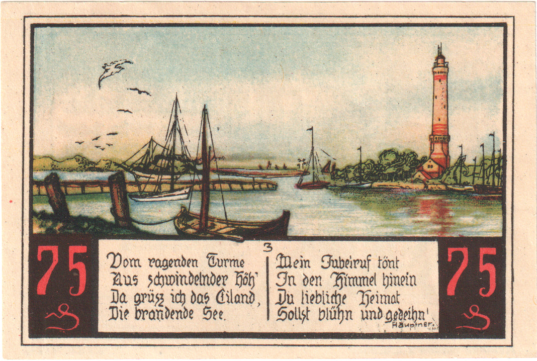 Banconote, Germania, Swinemünde, 75 Pfennig, bateau, Undated (1922), FDS