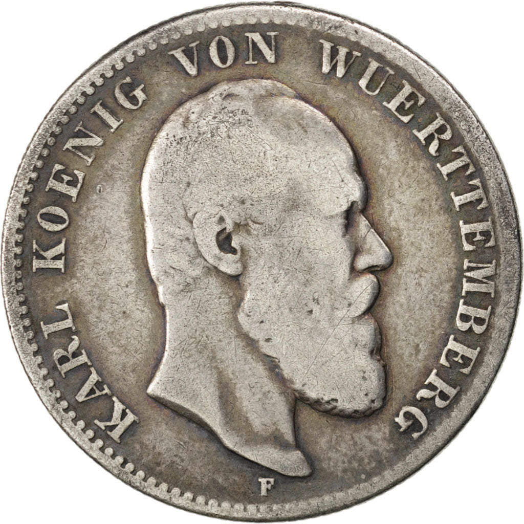 GERMAN STATES, 2 Mark, 1876, Freudenstadt, KM #626, VF(20-25), Silver, 10.82