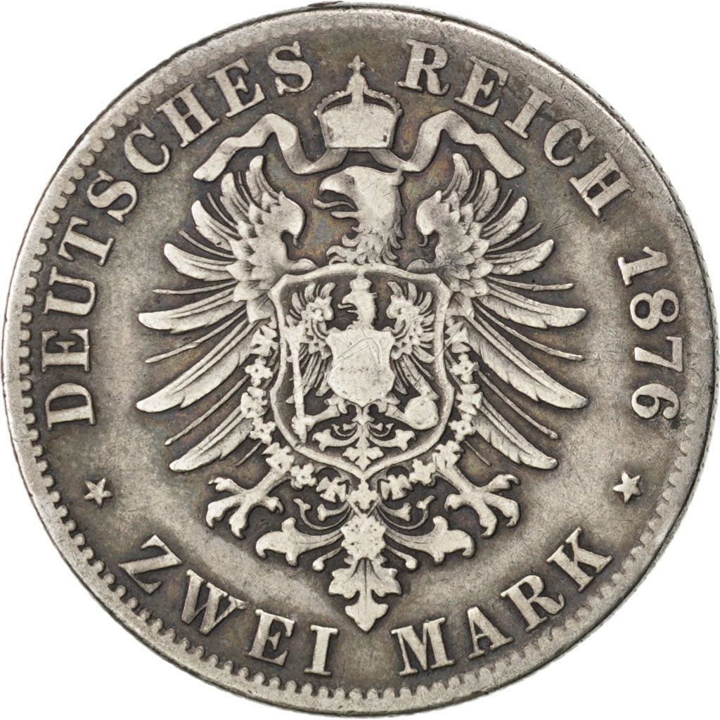 GERMAN STATES, 2 Mark, 1876, Freudenstadt, KM #626, VF(20-25), Silver, 10.82