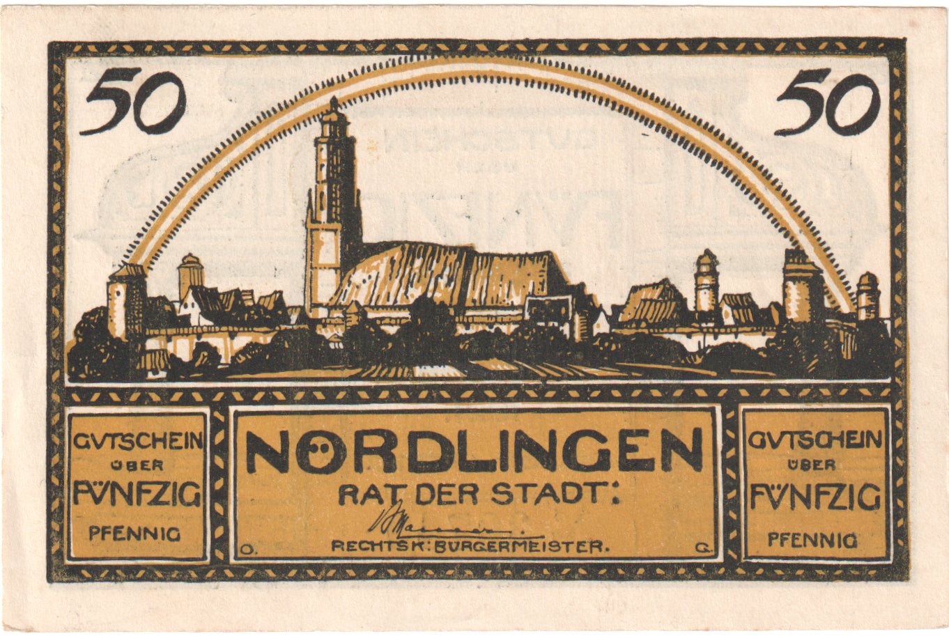 Banconote, Germania, Nordlingen, 50 Pfennig, Village 3, 1918, 1918-10-02, FDS