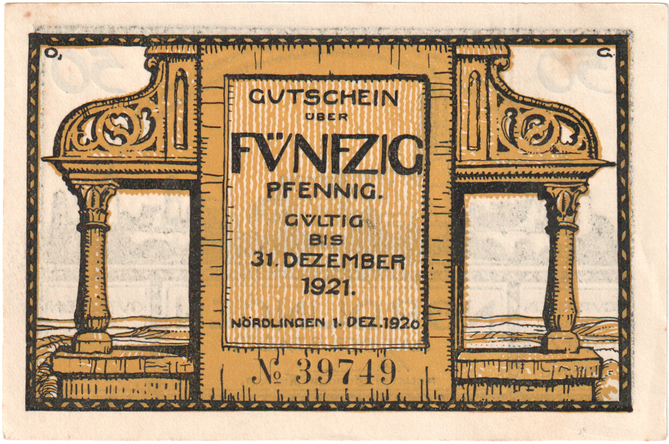Banconote, Germania, Nordlingen, 50 Pfennig, Village 3, 1918, 1918-10-02, FDS