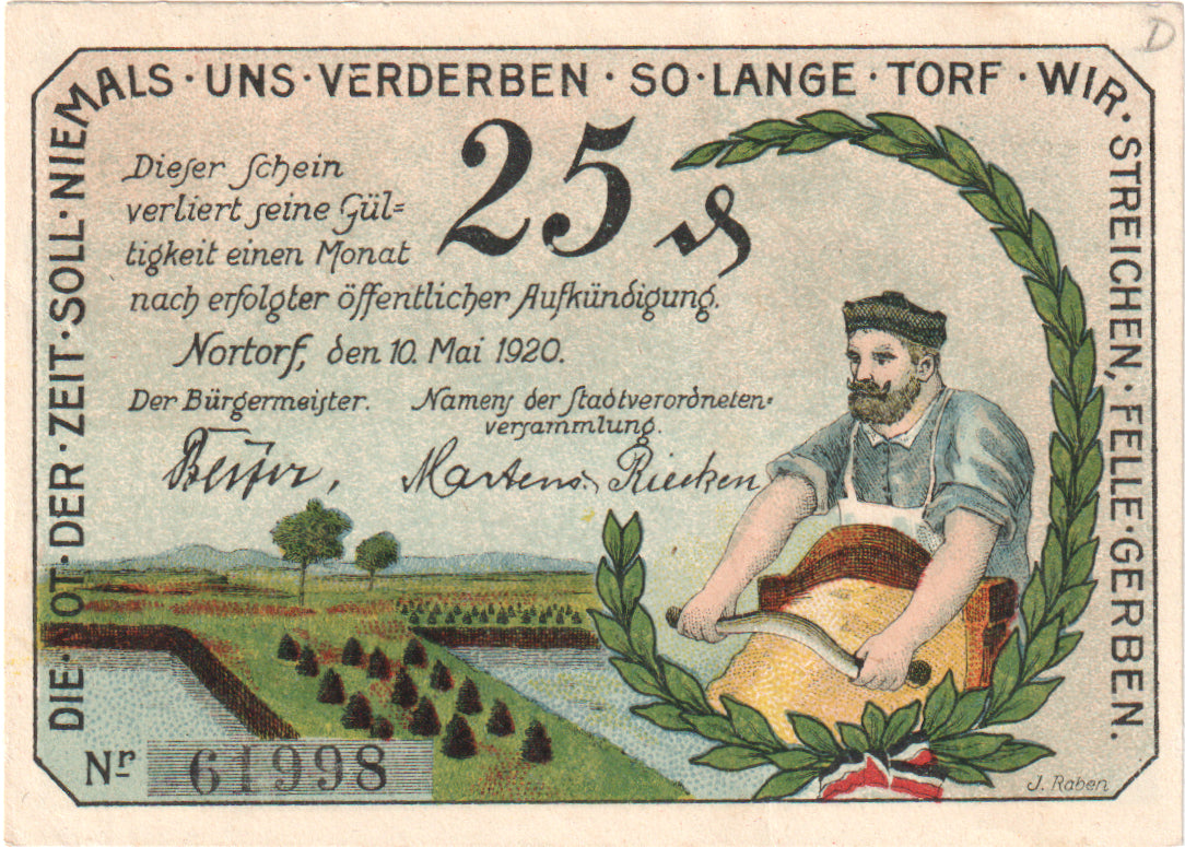 Geldschein, Deutschland, Nortorf Stadt, 25 Pfennig, Blason, 1920, 1920-05-10