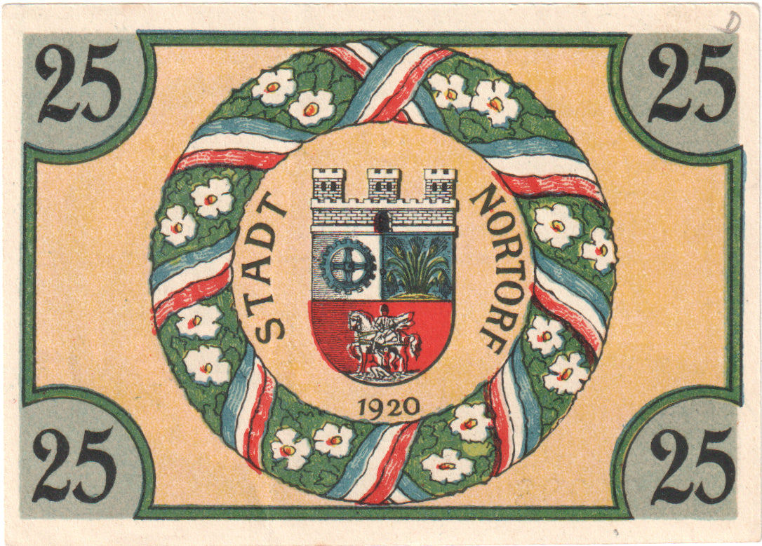 Geldschein, Deutschland, Nortorf Stadt, 25 Pfennig, Blason, 1920, 1920-05-10