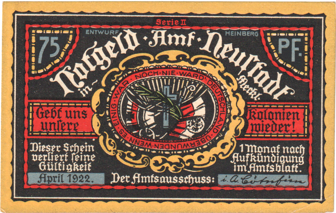 Banconote, Germania, Neustadt Stadt, 75 Pfennig, paysage, 1921, 1921-11-24, SPL